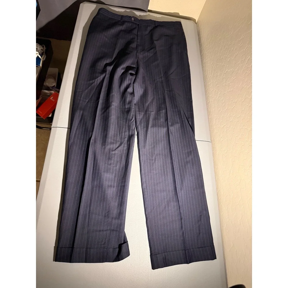 Ralph Ralph Lauren Mens Pinstripe Suit Navy Blue Wool 3 Button Blazer 42R 33x33